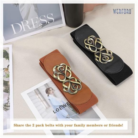 WERFORU 2 Pack Wide Stretch Belts Vintage Thick Elastic Waist Belts for Dress main image 6